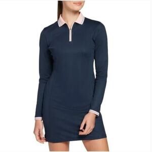 NWOT Lady Hagen Women's Ribbed Collar Pique Long Sleeve Golf Dress Navy Size 1X